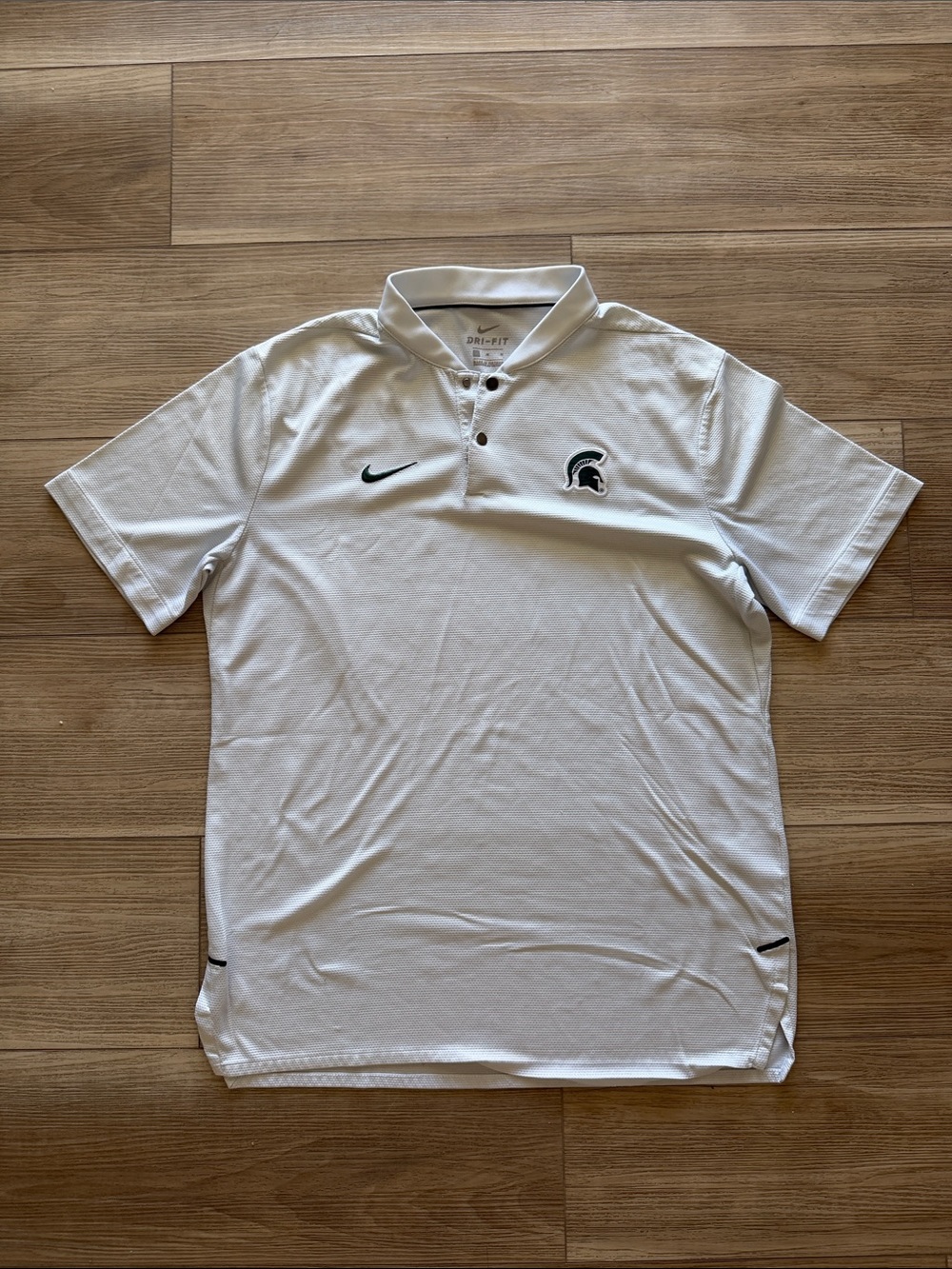 Nike White Men's Polo with Dark Green Spartan Logo - Men’s Medium - MSU